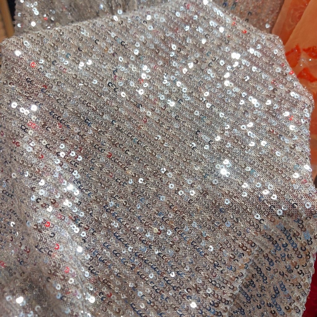 kain tile payet premium  - kain tile payet sequin - kain tile payet kebaya mewah ( abu ) w-1