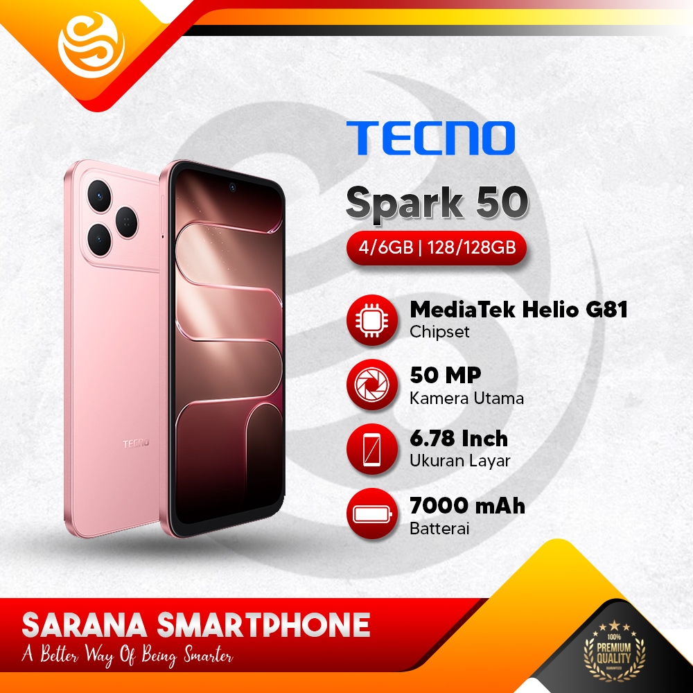 Tecno Spark 50 8/128GB NFC 7000mAh 120Hz Helio G81 Hp Gaming Murah Garansi Resmi