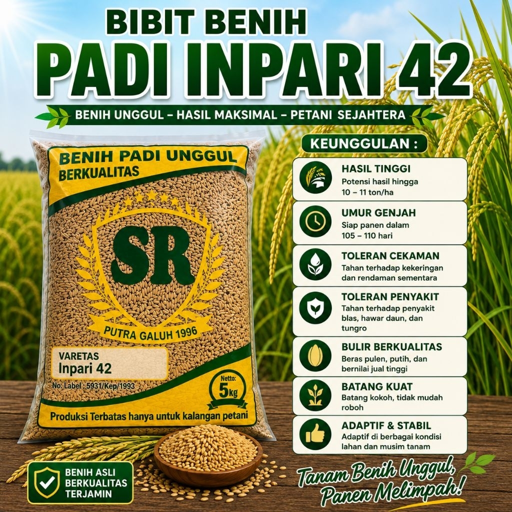 BIBIT PADI INPARI 42 BERKUALITAS KEMASAN 5KG