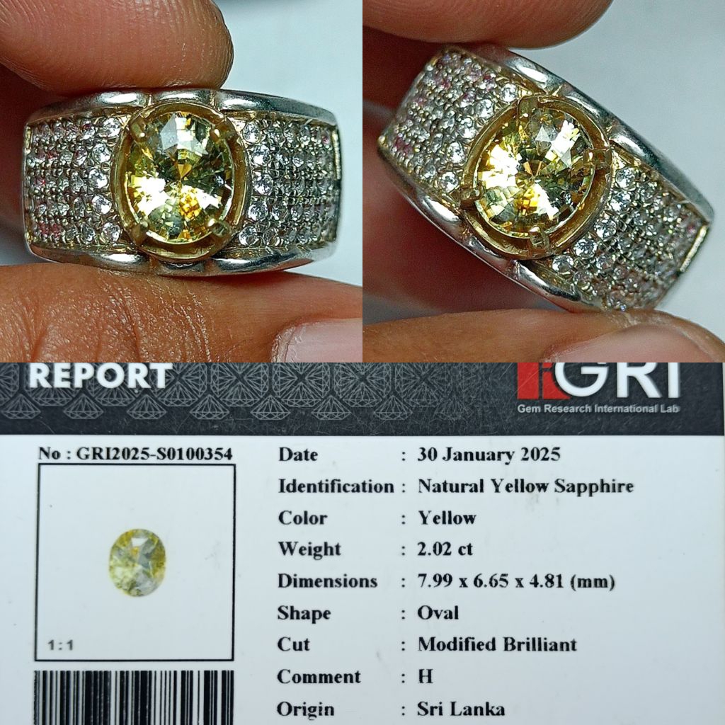 NATURAL PERMATA YELLOW SAPPHIRE SRI LANKA 2.02 CARAT GOOD LUSTER IKAT RING PERAK ELEGAN MEMO GRI LAB