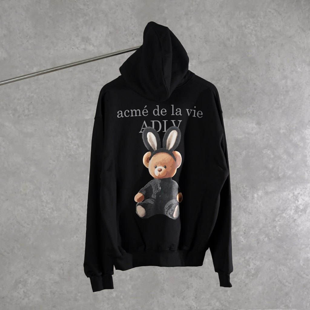 DEFECT SALE Hoodie ADLV FUZZY BEAR BUNNY BLACK BLACK HOODIE 100% ORIGINAL
