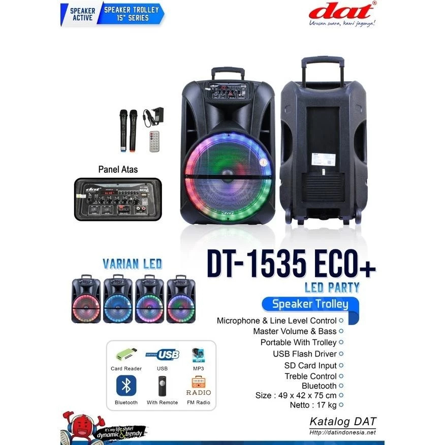 DAT SPEAKER TROLLEY DAT DT 1535 ECO+ LED PARTY ,SPEAKER DAT 15inch DT1535 CARGO