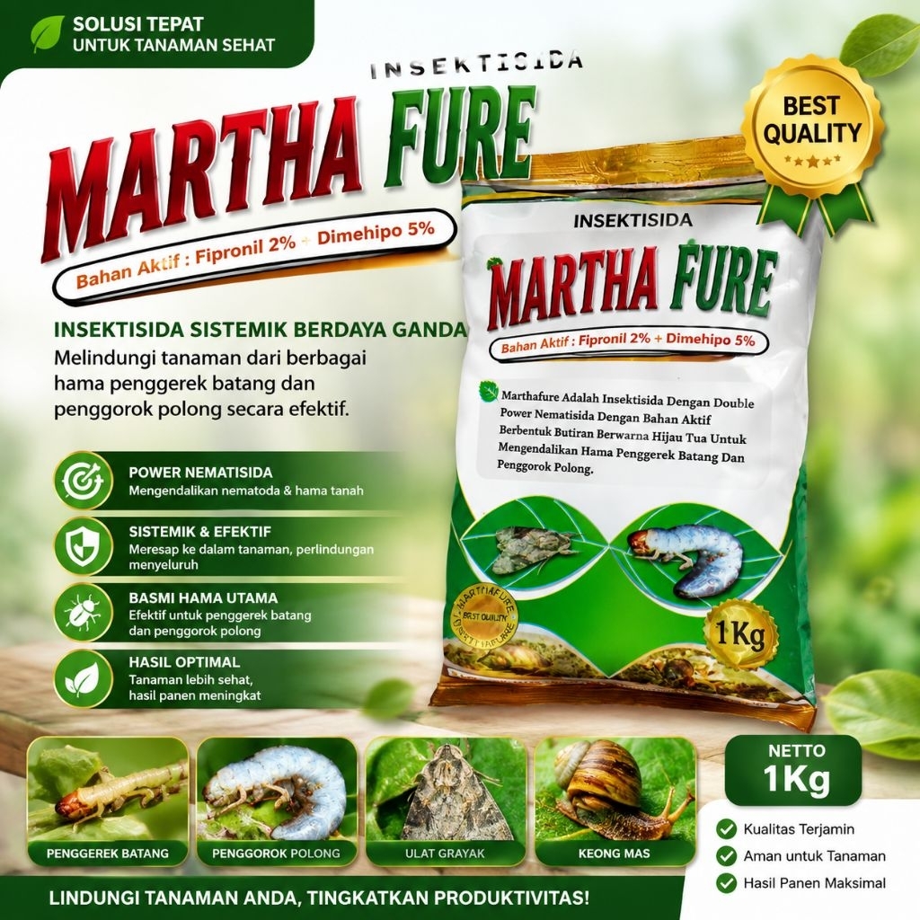 INSEKTISIDA MARTHA FURE kemasan 1 kg spesial untuk cacing pengganggu uret dan kuuk atau ulat tanah d