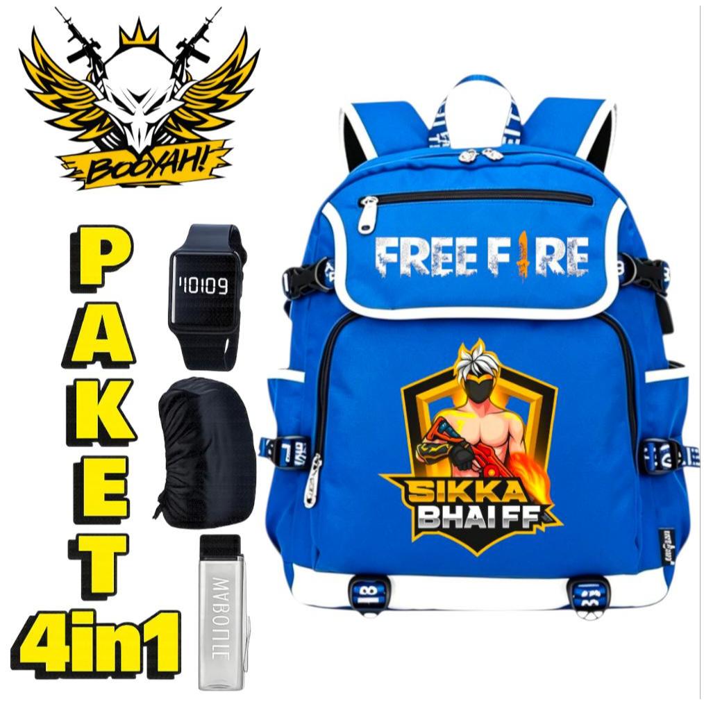 Tas Ransel Free Fire Sikka Bhaiff Bundling 4IN1 - Tas Sekolah SD SMP Laki Laki Free 3 Item