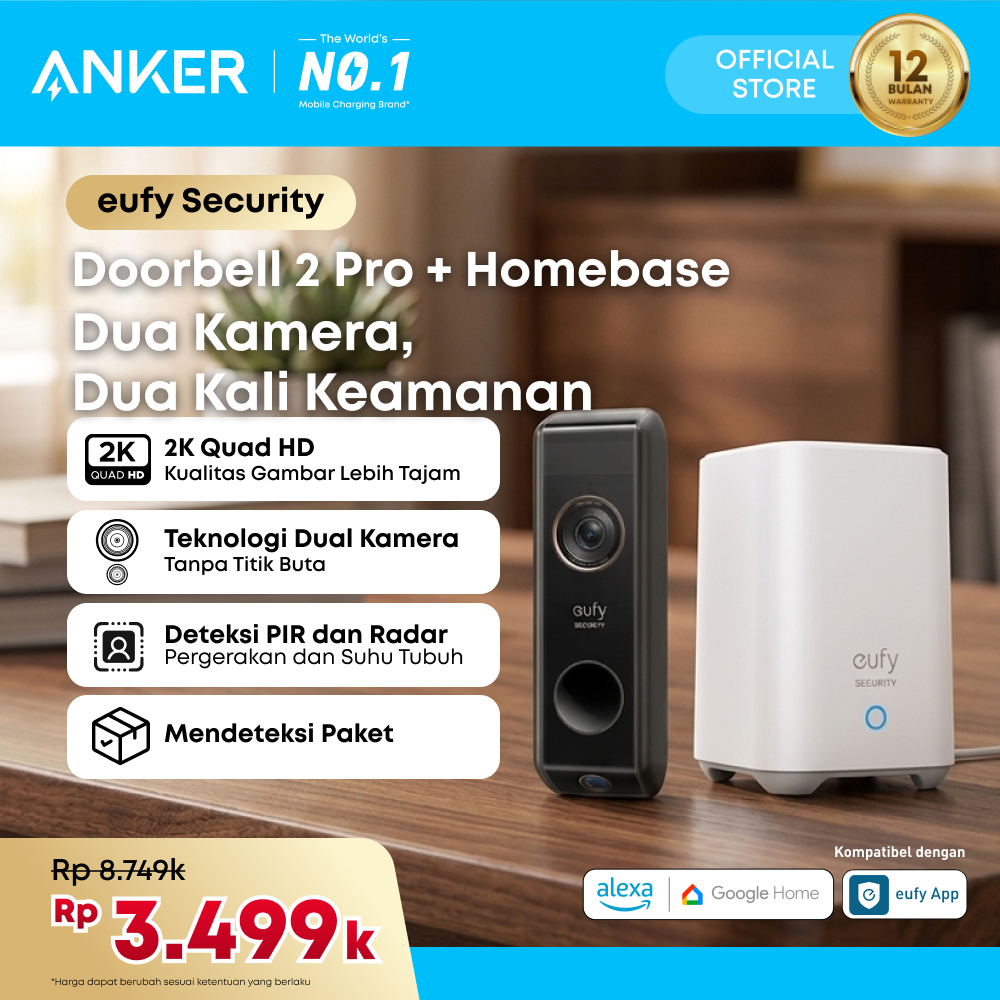 Eufy Security Video Doorbell Dual Camera, 2K HD, Wireless, Battery-Powered, HomeBase, Dual Motion De