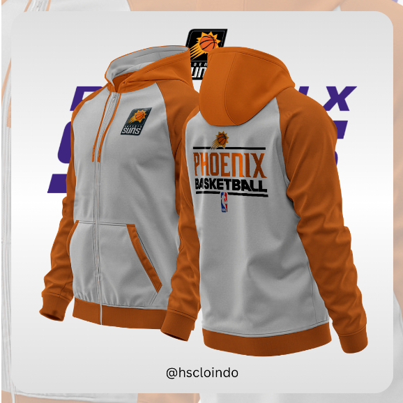Jaket PHOENIX SUNS NBA Team XS-5XL Hoodie Zipper Bahan Katun Fleece Ukuran XS S M L XL XXL 3XL 4XL 5