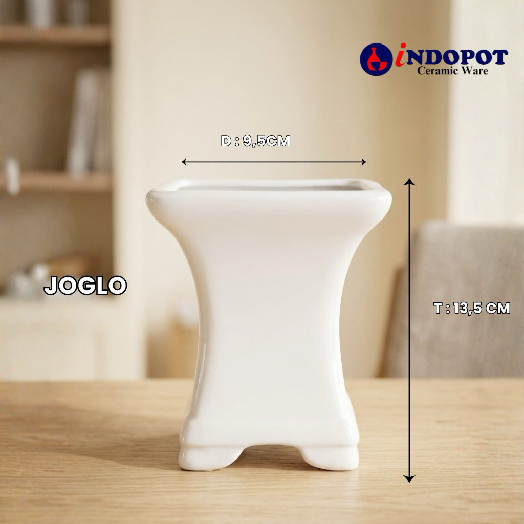 INDOPOT Pot Keramik Model Joglo - Vas Vase Premium | Pot Tanaman Hias Lukisan Aesthetic Unik - Tanam