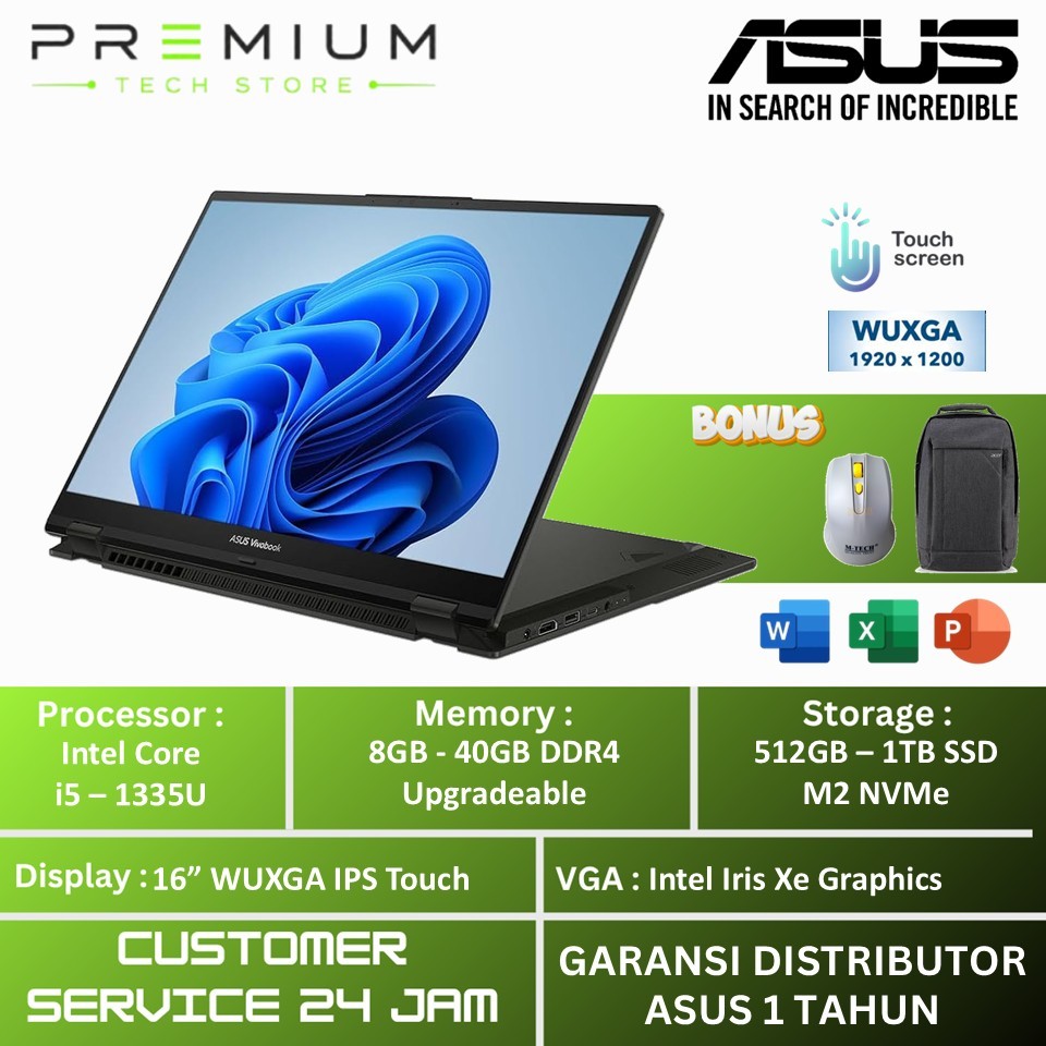 Asus Vivobook S Flip 16 TP3604VA Intel Core i5 1335U 40GB 1TB SSD WUXGA Touchscreen 2in1 Laptop Win1