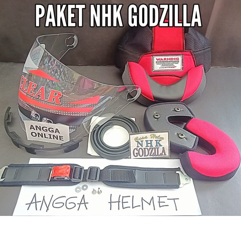 PAKET SPAREPART HELM NHK GODZILLA, Busa Helm NHK GODZILLA + Kaca helm, NHK GODZILA + Lis Karet Helm 