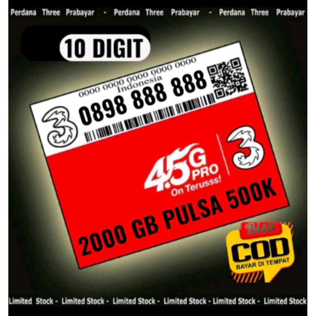 promo kartu perdana tri nomor cantik tri 10 digit dengan bonus kuota 2000GB bisa di gunakan di selur