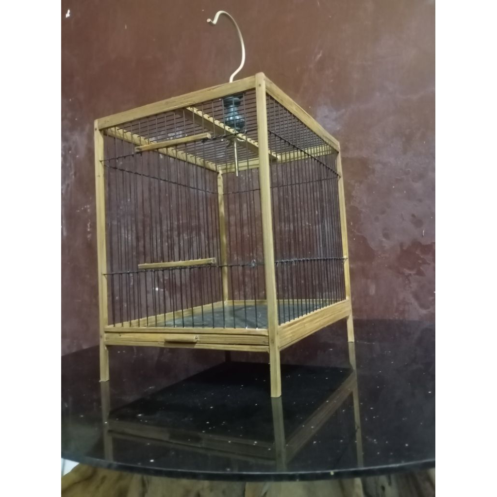 sangkar burung kecil bambu ruji ful fiber rajut
