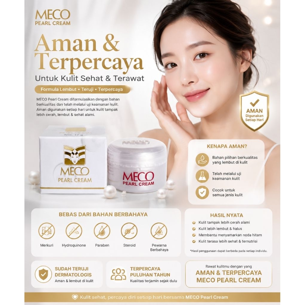Meco Pearl Cream 12gr - Krim Pemutih Wajah & Penghilang Noda Hitam (BPOM) - ORIGINAL-