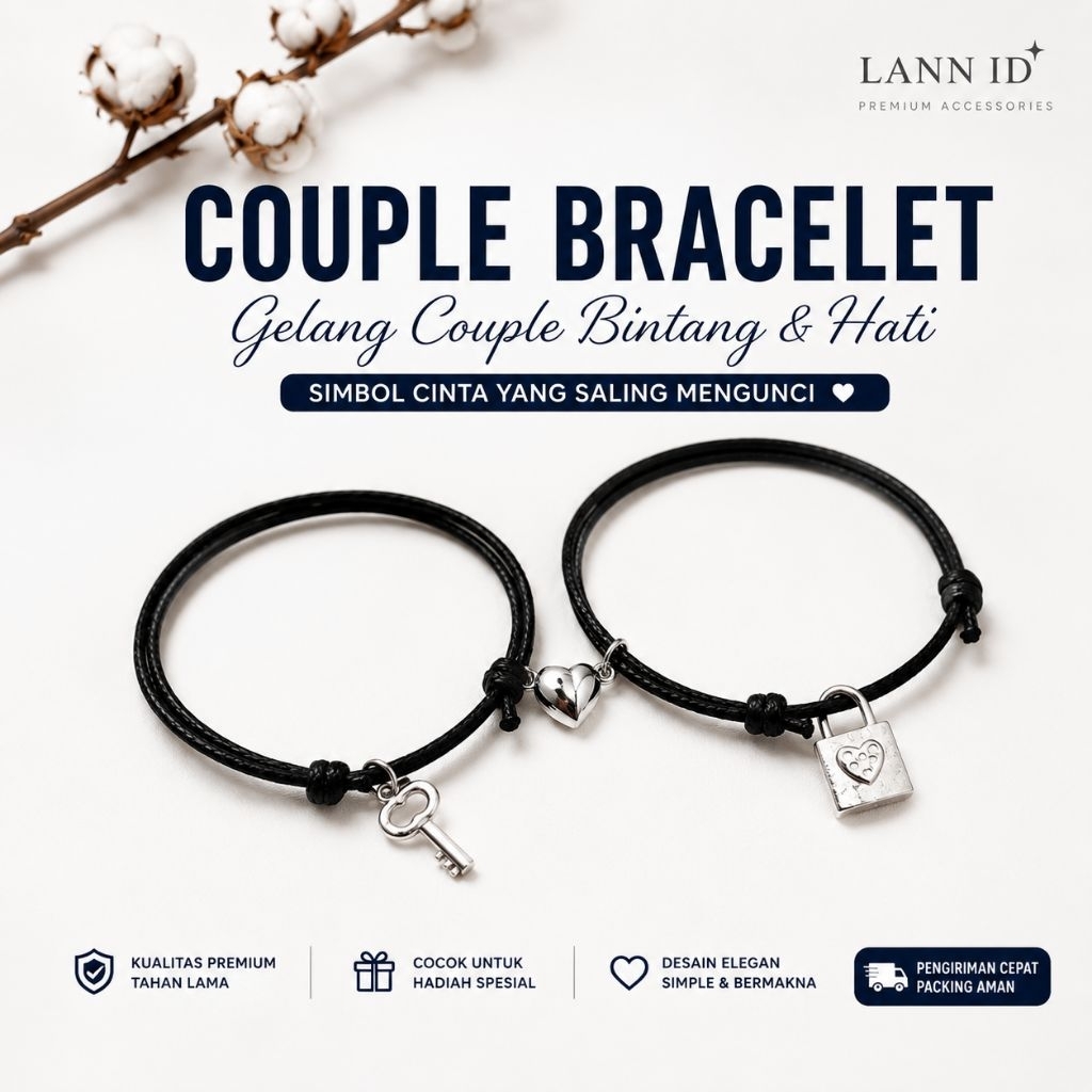 LAND ID Gelang Couple Magnet Gembok Kunci Gelang Couple Pasangan