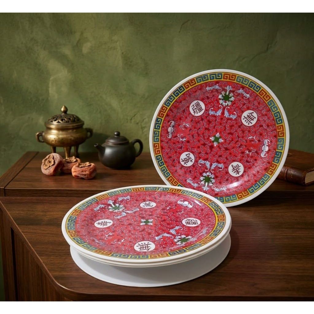 Piring ceper Melamin 26cm Motif batik- Piring melamin Motif Tiongkok - Piring Prasmanan
