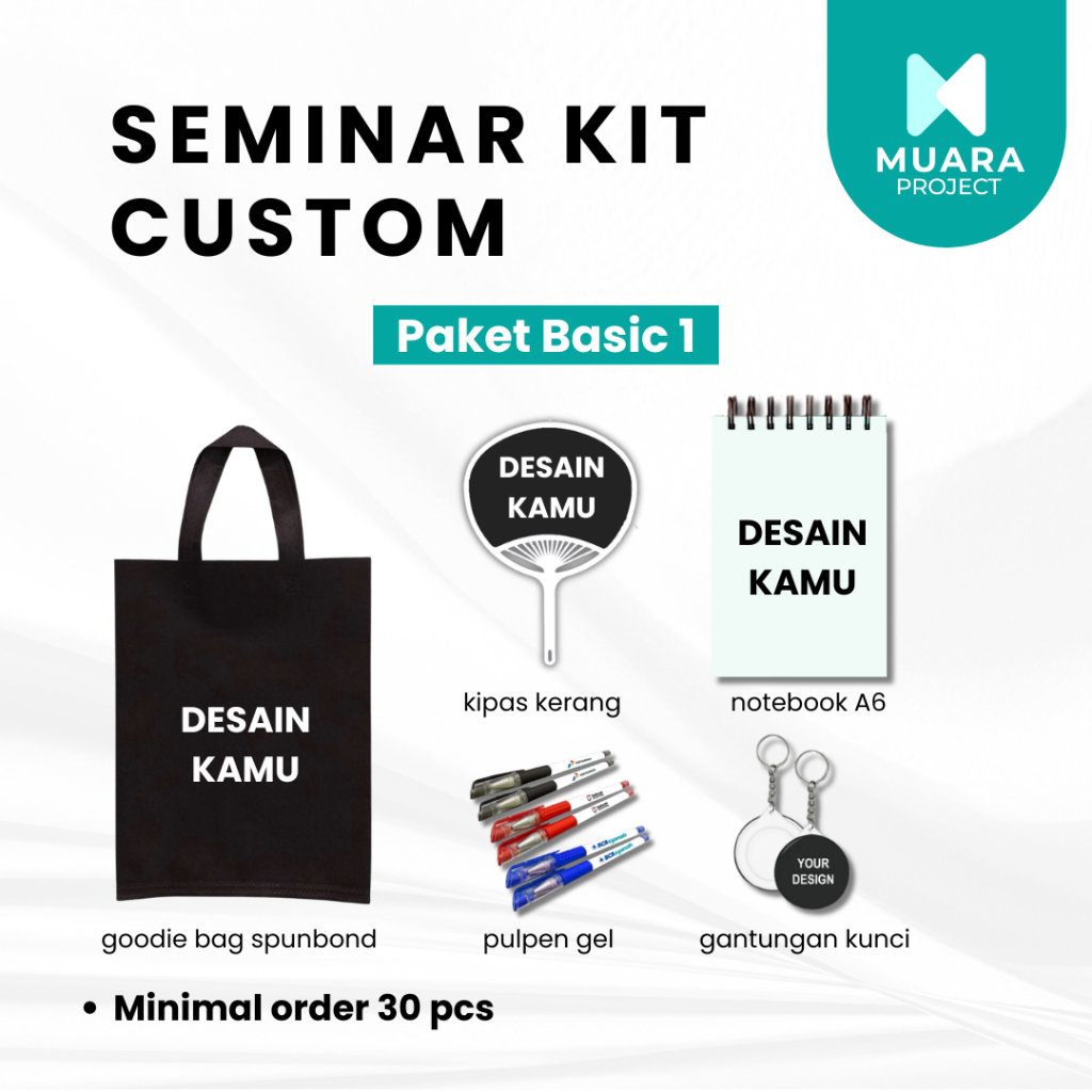 Paket Seminar Kit Custom Paket Hemat - Goodie Bag, Kipas Kerang, Notebook, Pulpen, Gantungan Kunci
