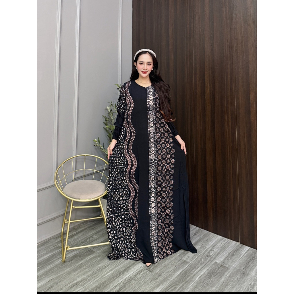 Gamis Twill  Berkualitas Motif Garis Batik cap Malaman Bukan sablon Busui Freindly Lengan panjang Ka