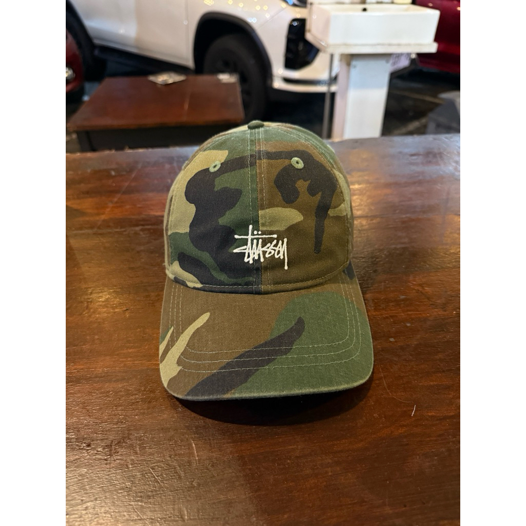 Topi Basic Stussy Cap Washed Woodland Camo Original