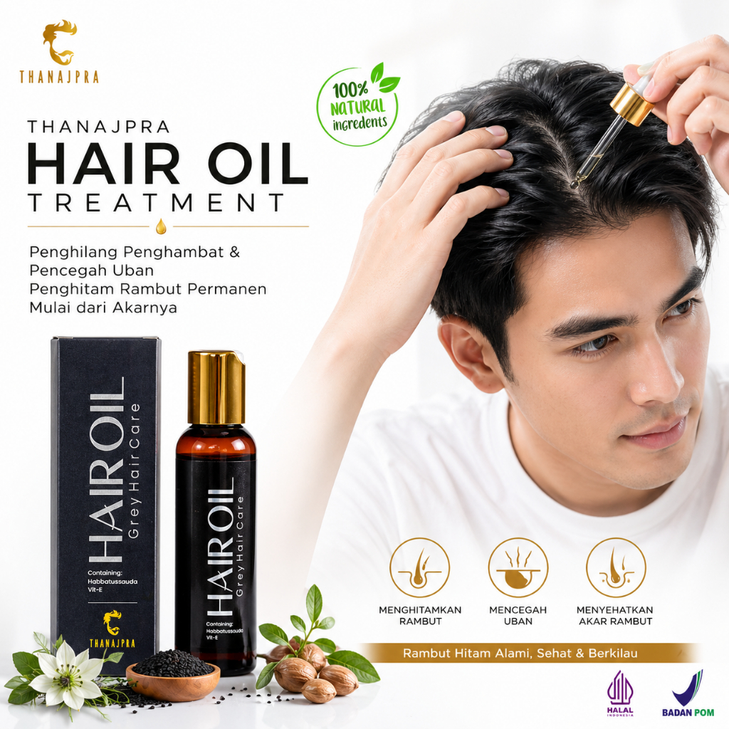 Thanajpra Hair Oil Minyak Ulin Asli - Menebalkan Rambut, Mencegah Uban, Menumbuhkan Rambut, Menghita