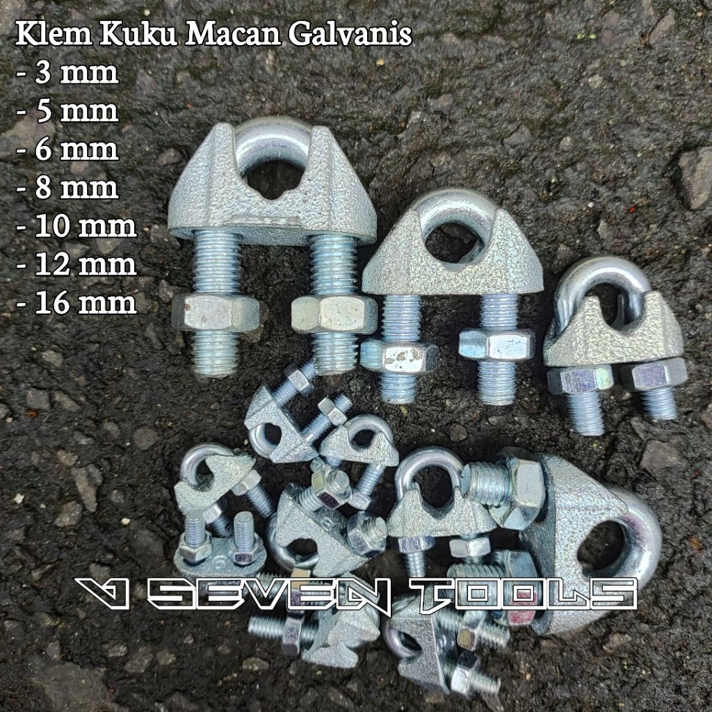 Klem Kuku Macan Tali Seling Galvanis 3 5 6 8 10 12 16 mm Clip Wire Rope Penjepit Tali Seling Bahan B