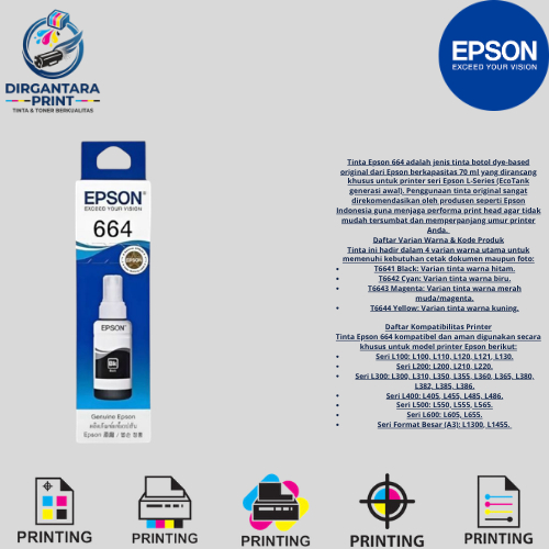 Tinta Epson 664 T664 Black Original Untuk Printer L100-L350