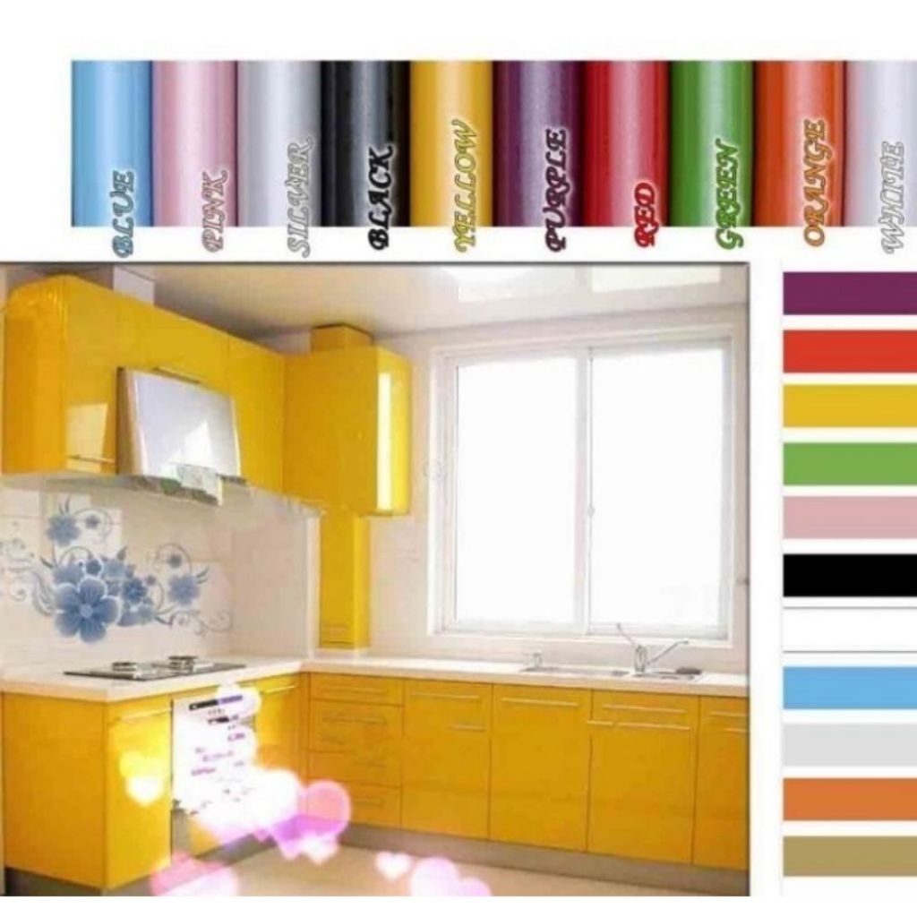 Wallpaper Dapur Dinding Polos Glossy Kuning.