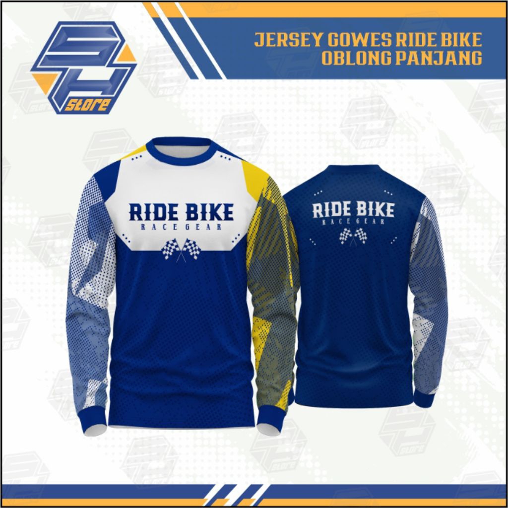Jersey gowes Blue Dominator MTB DRI-FIT Lengan Panjang - Biru Putih Kuning / Jersey gowes / Baju gow