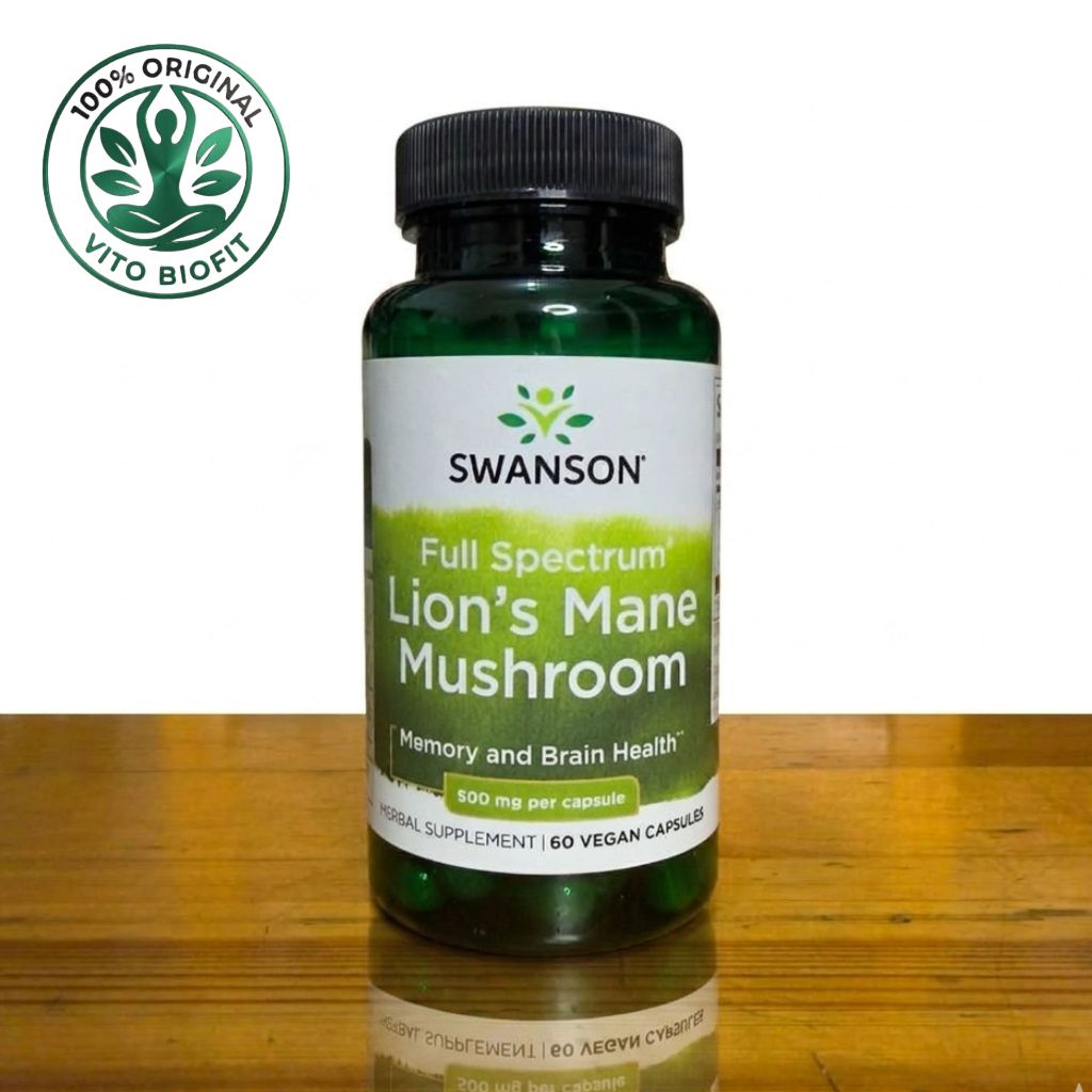Swanson Lions Mane Mushroom 500mg Vitamin Fokus Otak Daya Ingat Pikun 60 Kapsul Original USA