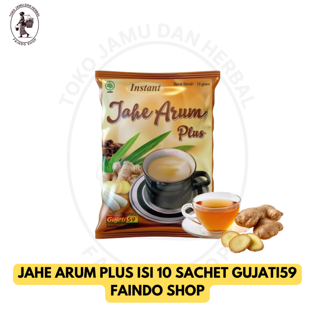 Jahe Instan Gujati Jahe Arum Plus 10 Sachet, Rasa Nikmat, Menghangatkan Tubuh, Meredakan Mual