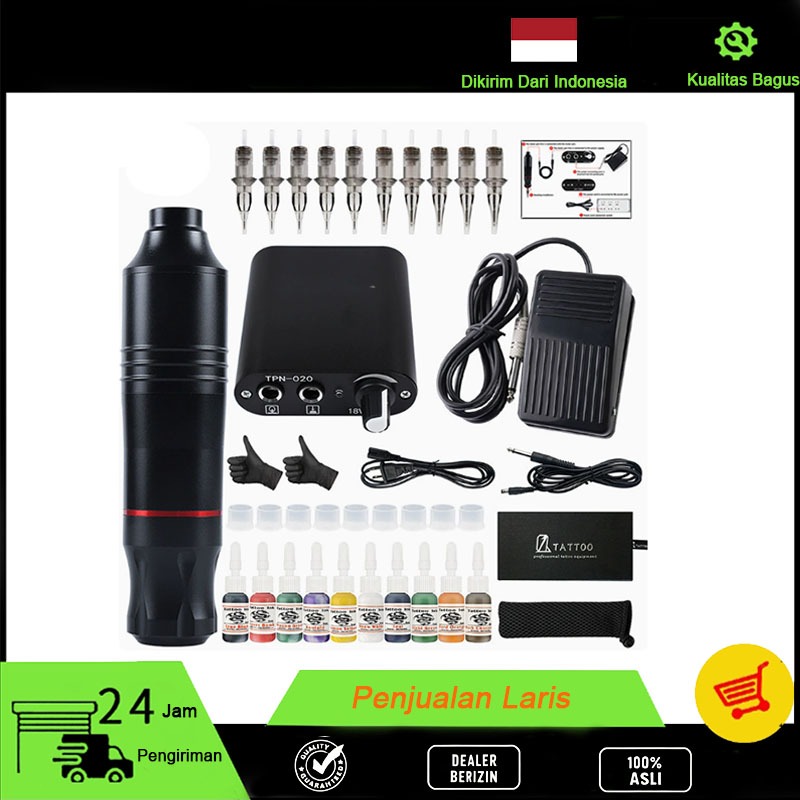 [COD] Set Alat Tato Lengkap Mesin Tattoo Rotary Pen Peralatan Tato Tubuh Profesional