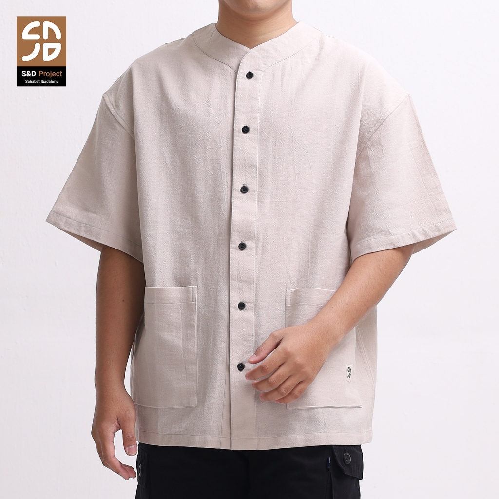 S&D Project Rasikh Oversize Katun Linen Fumiko Lengan Pendek Pria - Ivory