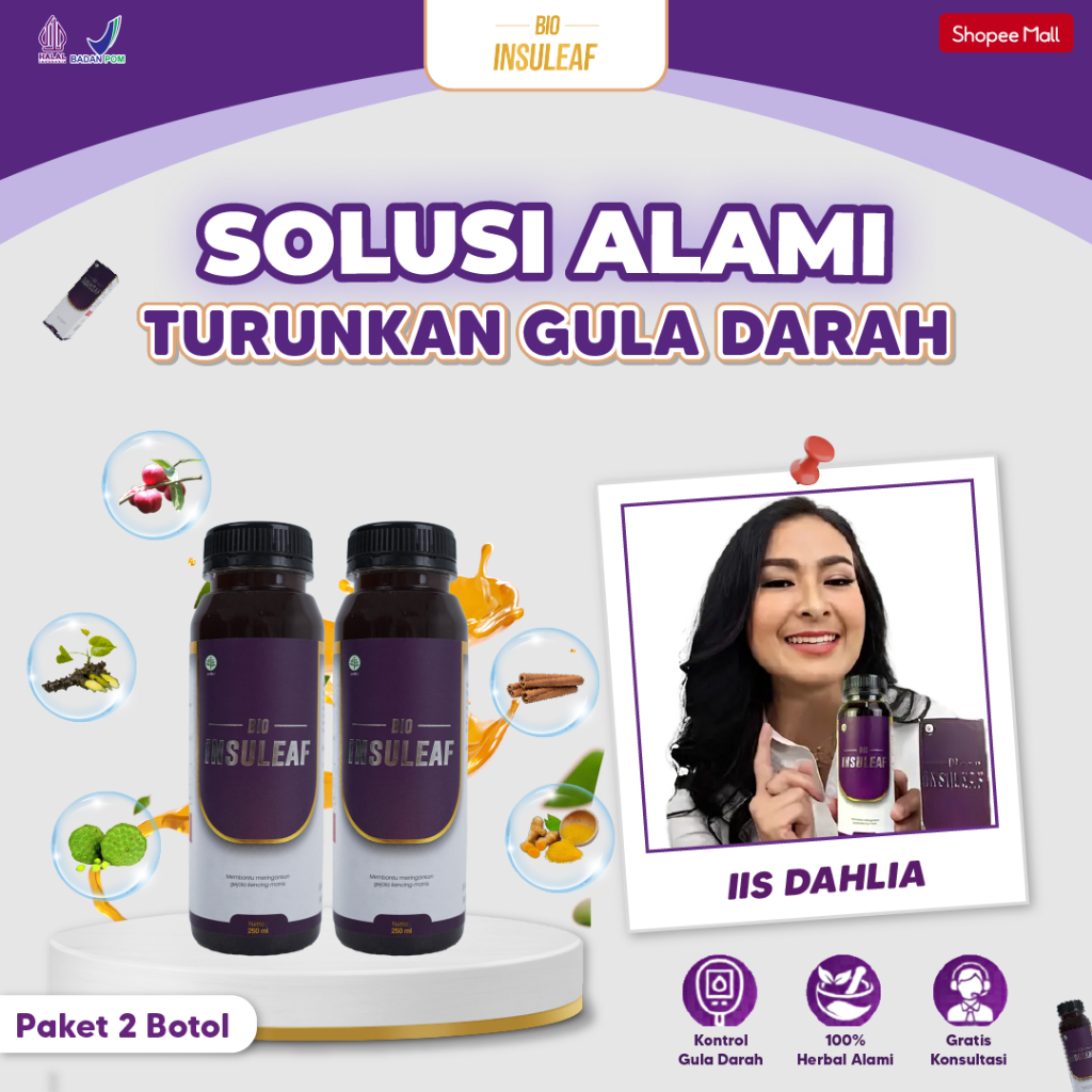 Bio Insuleaf Paket 2 Botol Insulin Diabetes Ori Herbal Alami Bantu Jaga Gula Darah Stabil