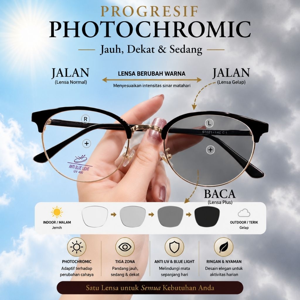 kacamata progresif wanita photocromic terbaru model nosepad