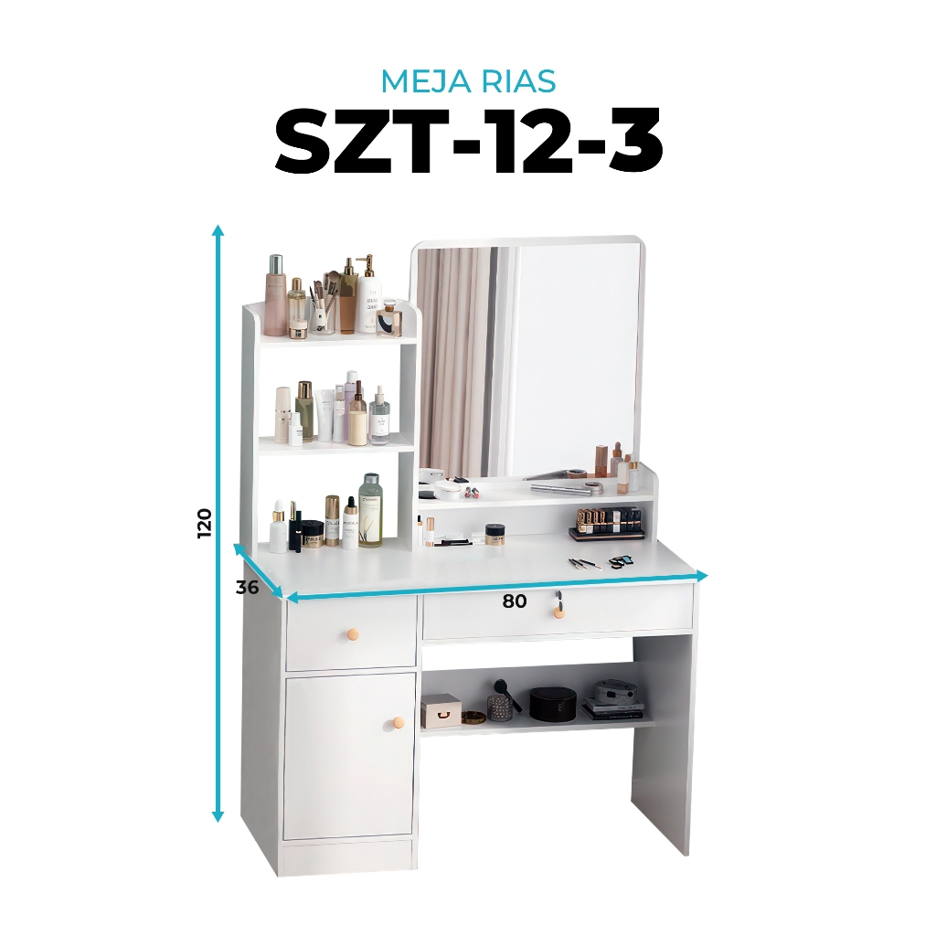 Meja Rias Putih Meja Rias Kaca Minimalis Dressing Table Cermin Aesthetic