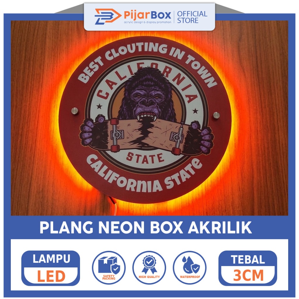 Plang Papan Akrilik Neon Box LED Slim Iklan Toko Penanda Nama Jalan Nomor Rumah Cantik Mewah Free Pa