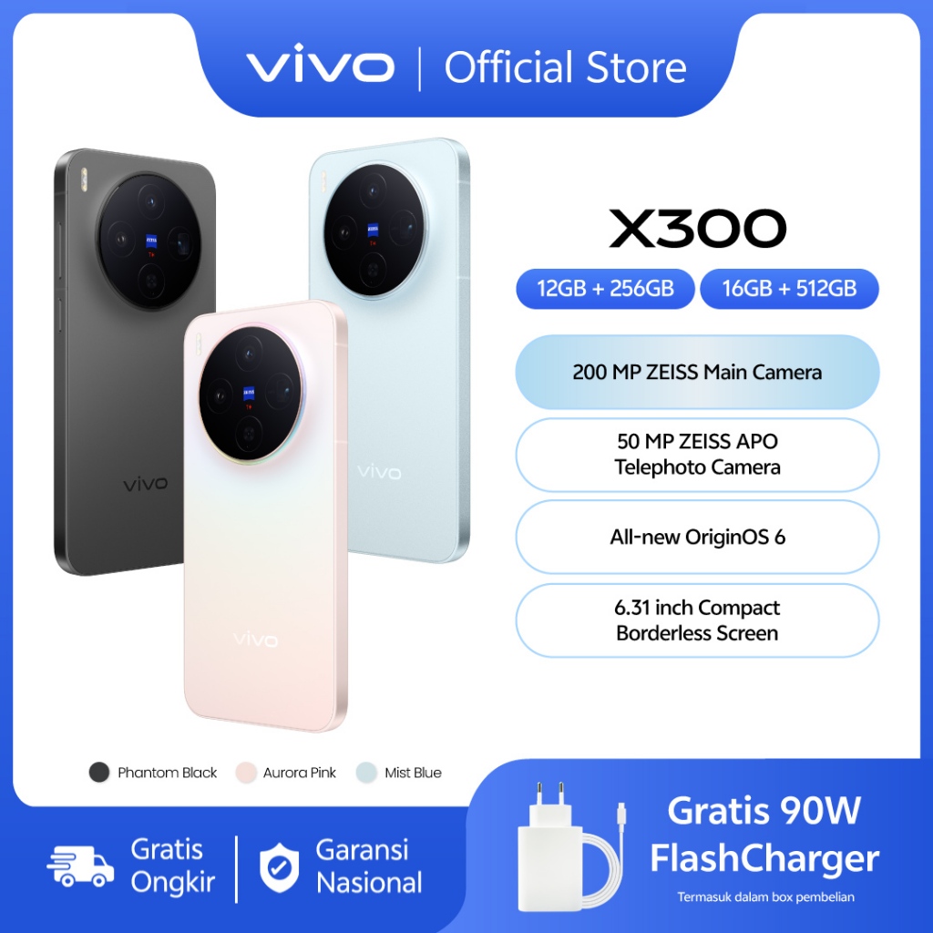 vivo X300 - 200 MP ZEISS Main Camera, 50 MP ZEISS APO Telephoto Camera, All New OriginOS 6, Compact 
