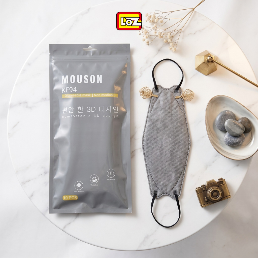 MOUSON KF94 3D MASKER KOREA GREY ABU-ABU / KF94 PER PACK ISI 10