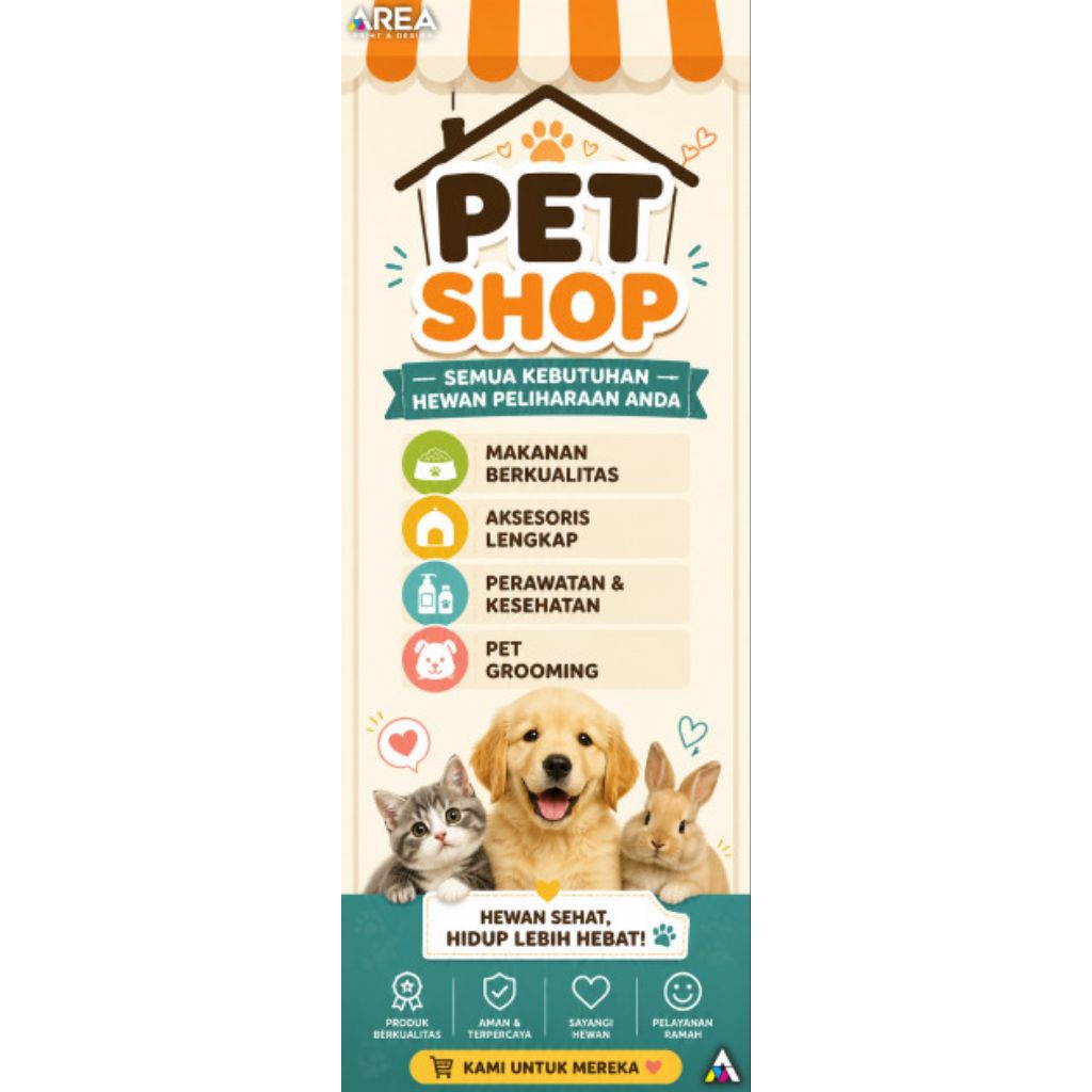 mmt banner petshop dan alat X banner| 60x160 cm flexi 280 gsm | X banner | Y banner | Roll banner | 