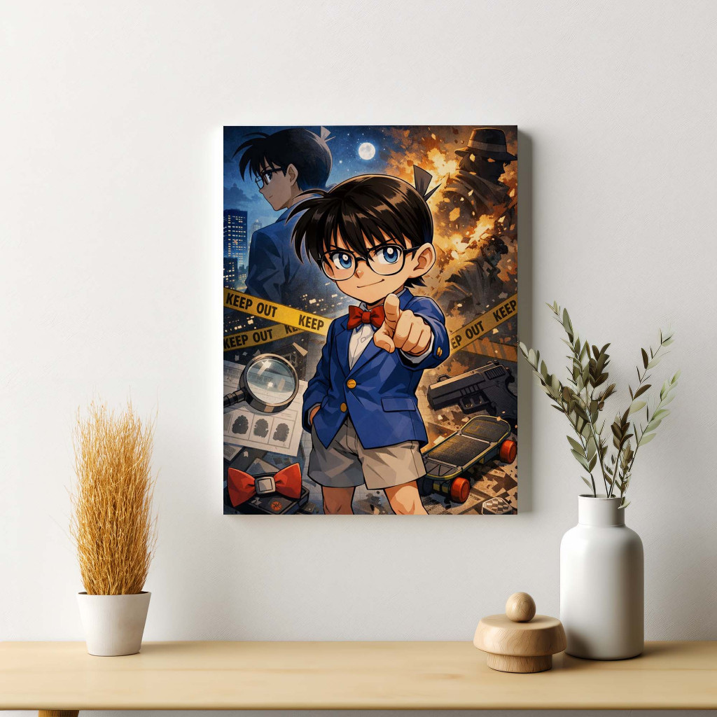 Poster Conan Detektif Dekorasi Dinding Bingkai Kayu Siap Pasang
