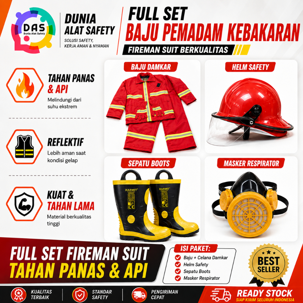 Paket Pemadam Lengkap - Baju Damkar + Sepatu Damkar + Helm Pemadam