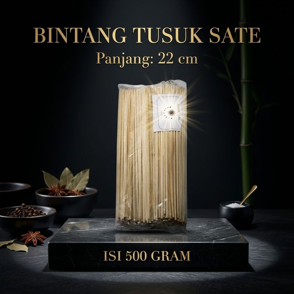 (500 Gram) Bintang Tusuk Sate Bambu Halus | Tusuk Sosis / Tusuk Sate Daging