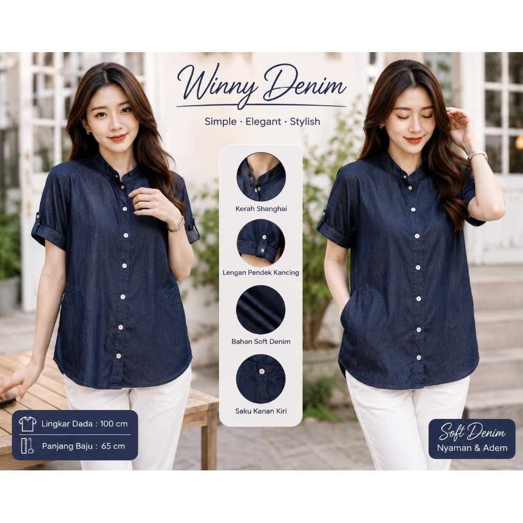 OBRAL SALE Atasan kemeja wanita Winny denim blouse top perempuan
