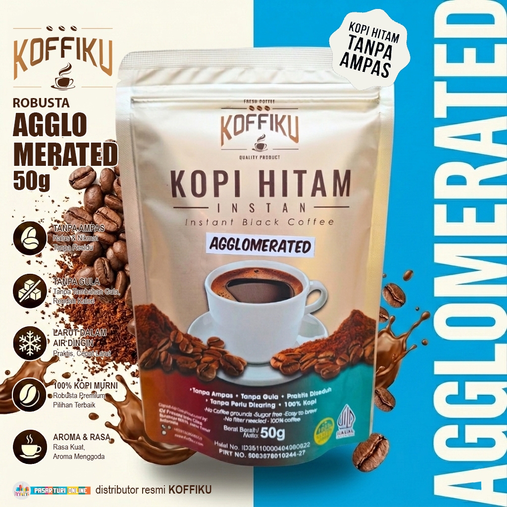KOFFIKU [AGGLOMERATED] 50gr Kopi Instan Granule Hitam Ribusta Tanpa Ampas & Bebas Gula Praktis / Spr