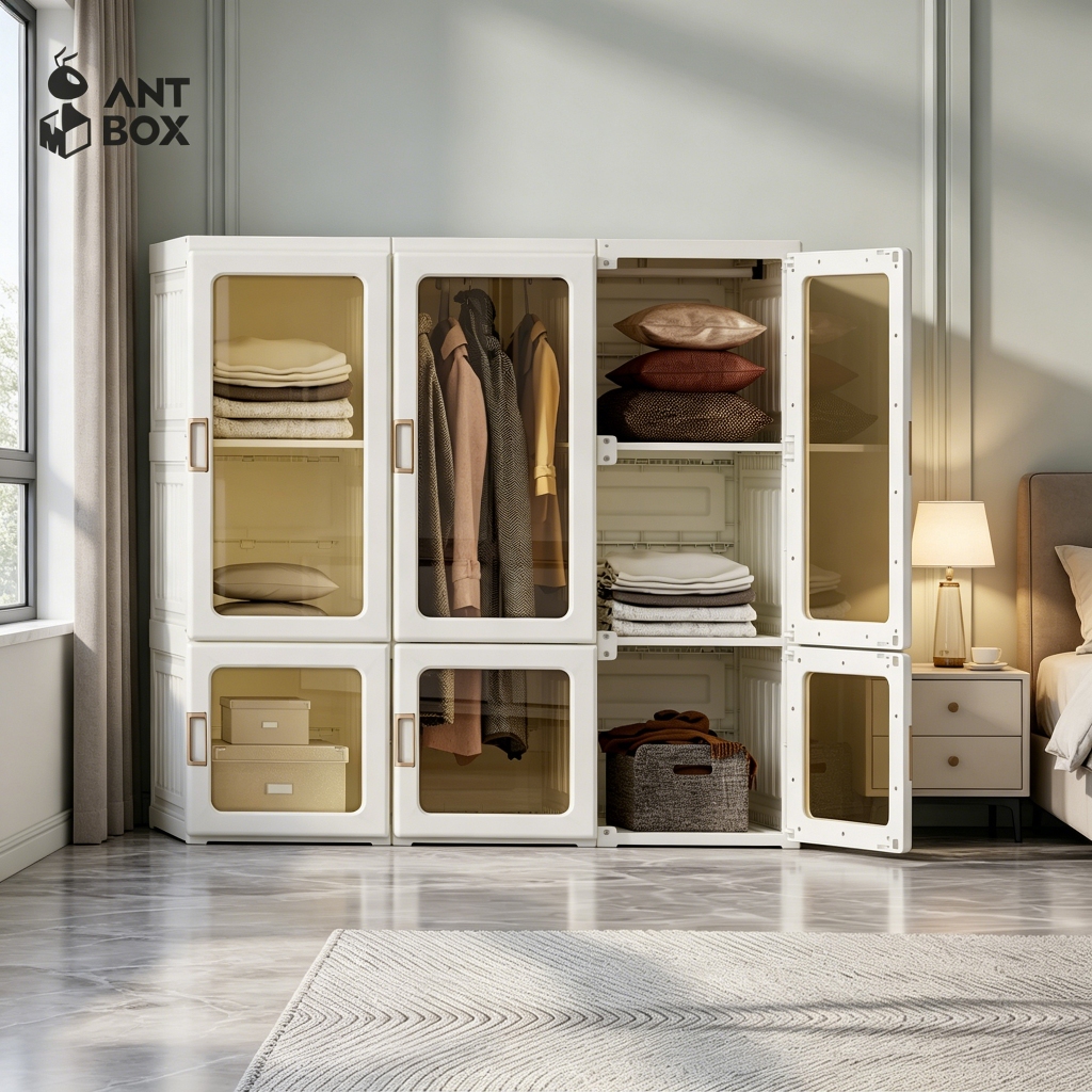 ANTBOX Lemari Baju Transparan 9 Box 1 Gantungan 540L Lemari Baju Plastik Tebal Wardrobe Transparan