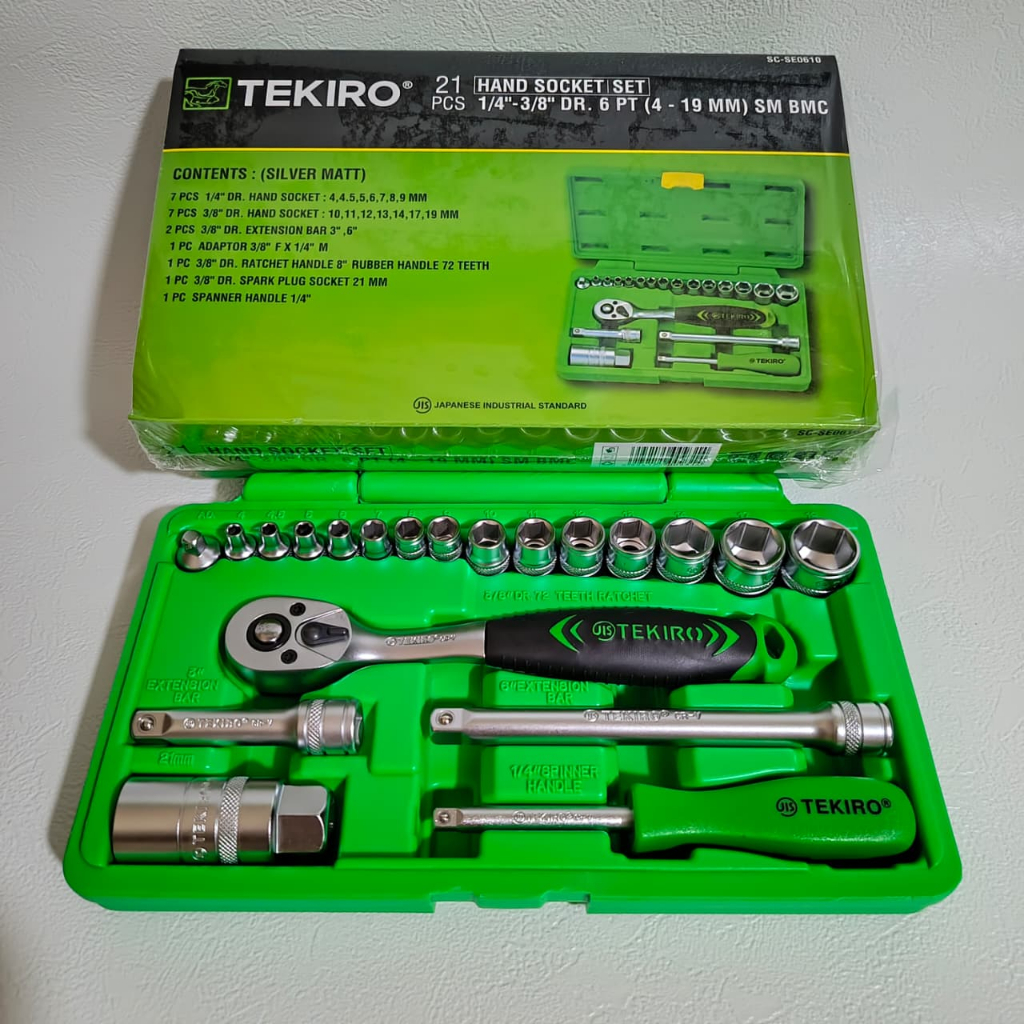 TEKIRO Kunci Sok Sock Socket Set 21 Pcs 1/4 inc - 3/8 6PT / kunci Pas 1 Set Lengkap Tekiro Original