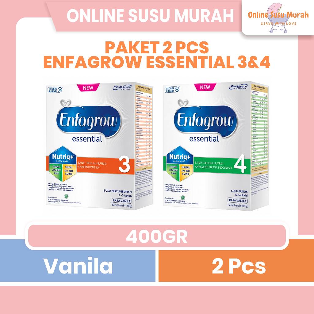 ENFAGROW ESSENTIAL 3 4 PAKET 2 KOTAK 400GR TAHAP 3 1-3THN TAHAP 4 3 TAHUN KE ATAS 400GR ENFAGROW SSK