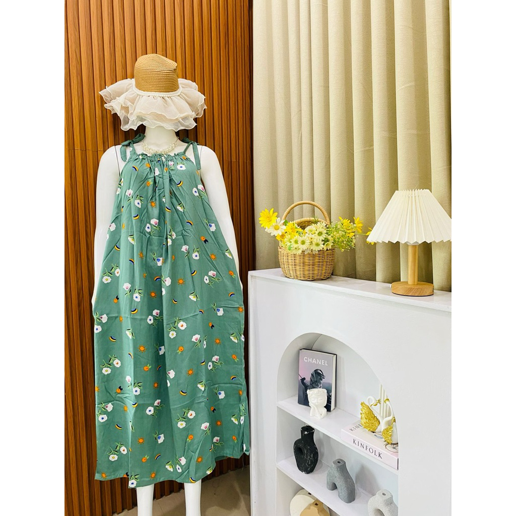 Dress Laura Tali Pundak Dada Kerut Daster Rayon Motif Kekinian