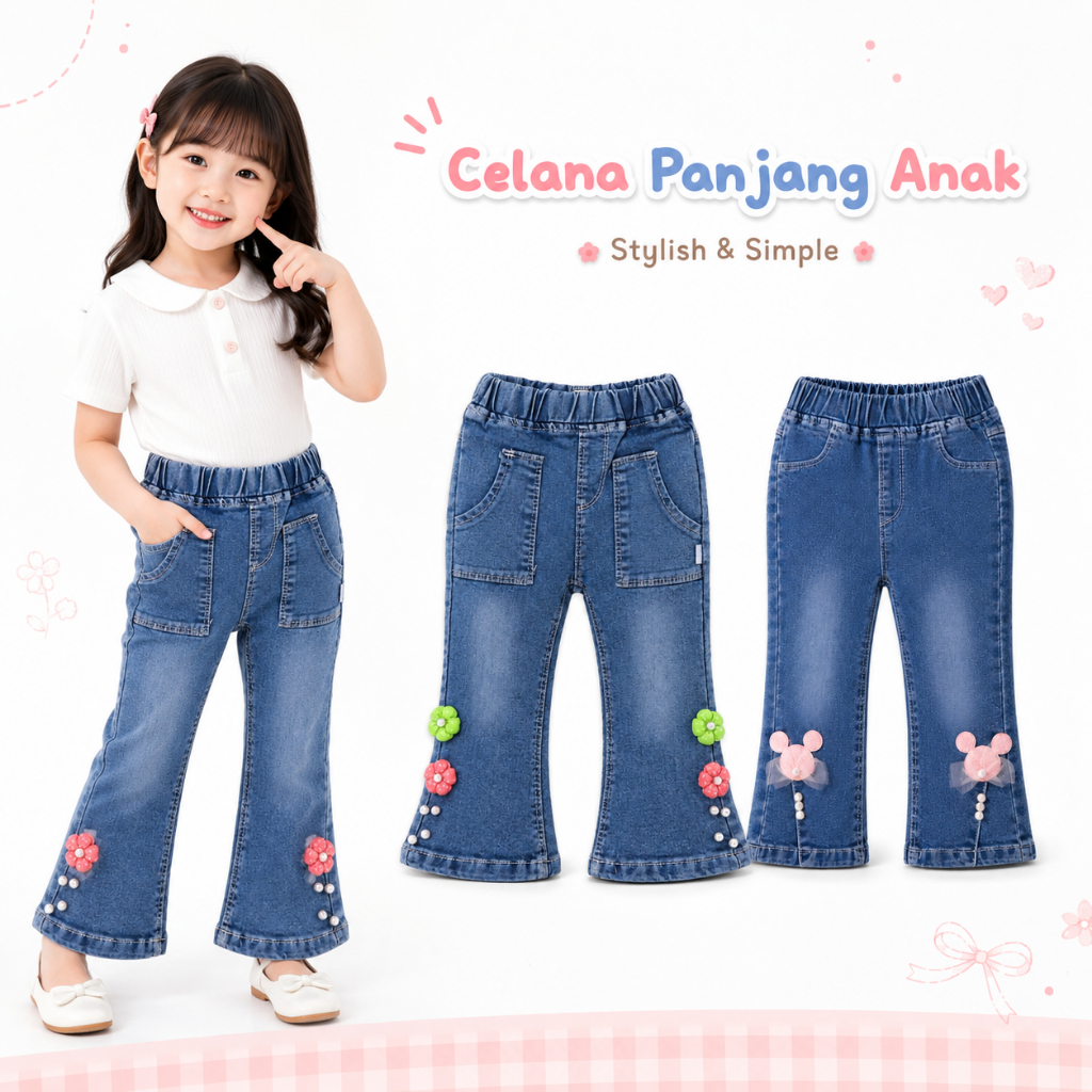 CELANA JEANS PANJANG ANAK PEREMPUAN  UMUR 2-7 TAHUN MODEL CUTBRAY