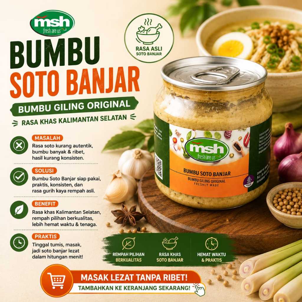 MSH Bumbu Soto Banjar Asli 190gr , Bumbu Soto Banjar Rempah Alami , Bumbu Soto Siap Masak