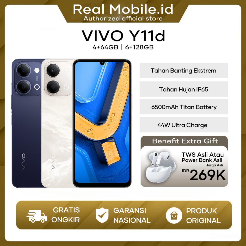 Vivo Y11d 4/128GB (4GB+4GB Extended RAM) Garansi Resmi Indonesia Hp Android Murah Terbaru 2026 Ori