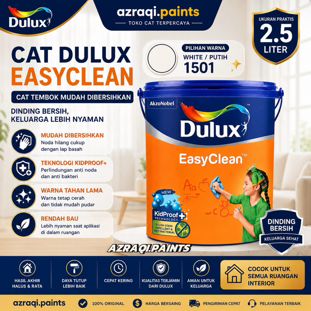 CAT DULUX EASY CLEAN PUTIH 1501 ( 2.5 LITER ) GALON